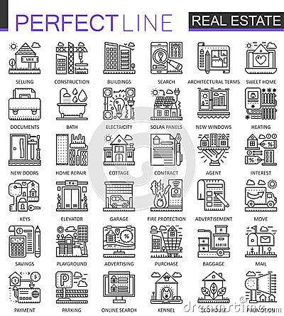 Real Estate concept symbols. Perfect thin line icons. Modern stroke linear style illustrations set. Vector Illustration