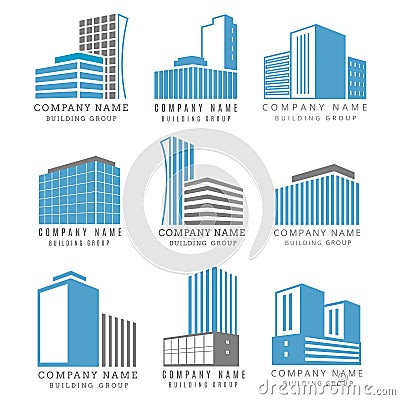 Real estate, construction business logo set with vector buildings icon Vector Illustration