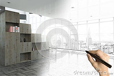 Real estate, engineering and blueprint concept Stock Photo