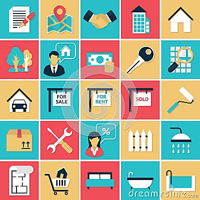 Real Estate flat icons set Vector Illustration