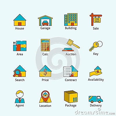 Real estate flat line icons Vector Illustration