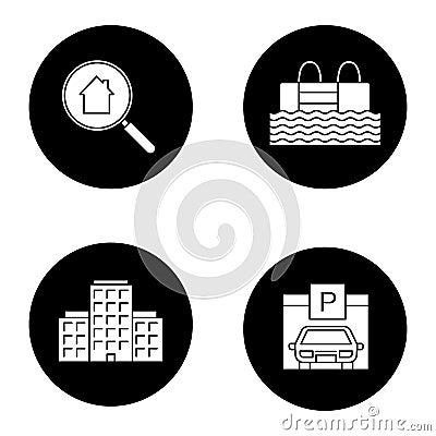 Real estate glyph icons set Vector Illustration