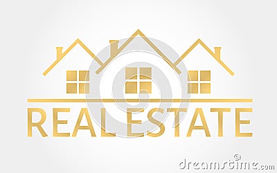 Real estate gold logo. House icon in line style. Creative logo design. Real estate agency template. Vector illustration Vector Illustration