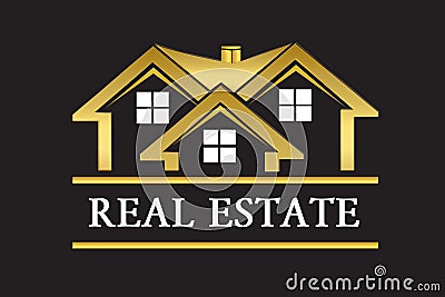 Real estate golden house logo icon vector image design Vector Illustration