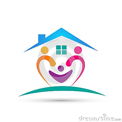 Real estate home family love in heart company concept logo icon element sign on white background Cartoon Illustration