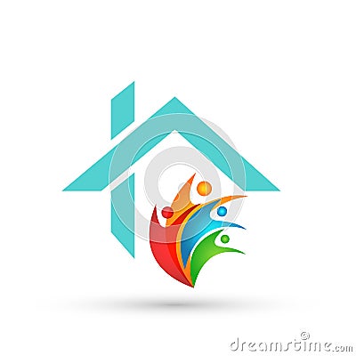 Real estate home family people house company concept logo icon element sign on white background Cartoon Illustration