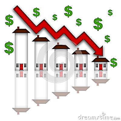 Real Estate Home Values Going Down Graph Stock Photo