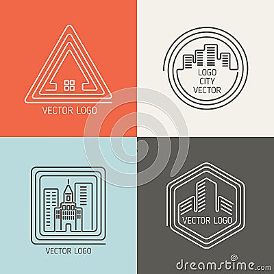 Real estate house linear logos, emblems vector set Vector Illustration
