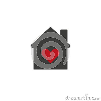 Real estate house logo concept with heart inside. vector and color set. House of love icon, Valentines Day, flat design template, Cartoon Illustration