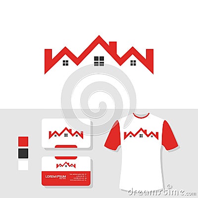 Real estate house logo design with business card and t shirt mockup Vector Illustration