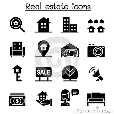 Real estate icon set Cartoon Illustration