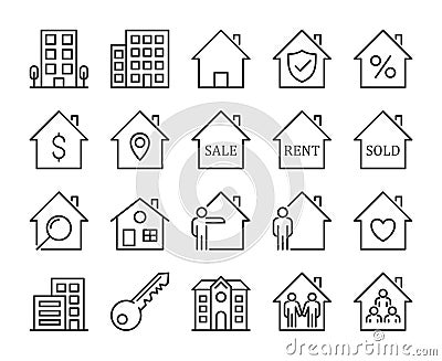 Real Estate icons. Real Estate and Homes line icon set. Vector illustration. Editable stroke. Vector Illustration