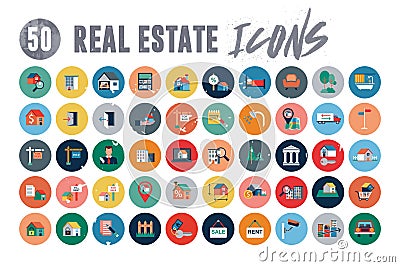 50 Real Estate Icons Vector Illustration