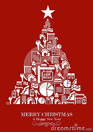 Real estate industry Christmas Tree Vector Illustration