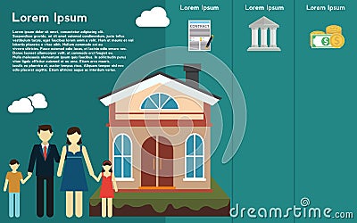 Real Estate infographic template and elements. The template includes illustrations of family and house with icons. Modern Vector Illustration