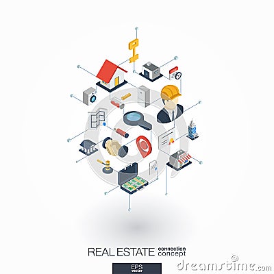 Real estate integrated 3d web icons. Digital network isometric concept. Vector Illustration