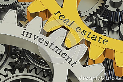 Real estate investment concept on the gearwheels, 3D rendering Stock Photo
