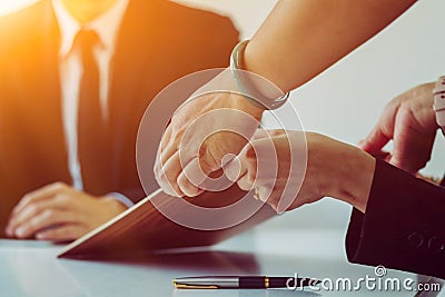 The real estate investor entered into a contract of sale with a hire-purchase contract in the presence of an attorney in the Stock Photo