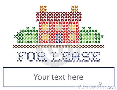 Real Estate For Lease Yard Sign, Cross Stitch Embroidery Vector Illustration