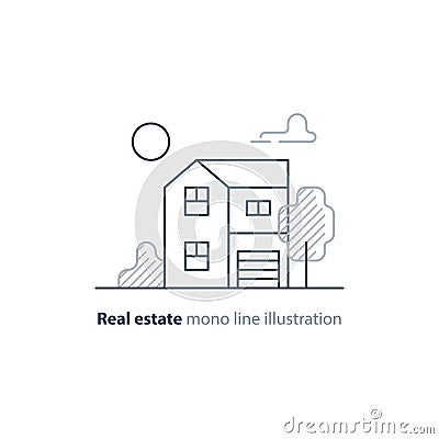 Real estate linear icon, low house property, neighborhood concept Vector Illustration