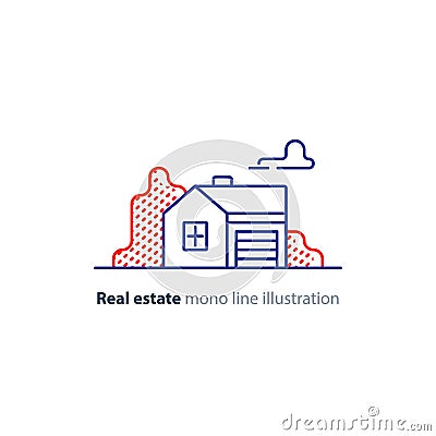 Real estate linear icon, low house property, neighborhood concept Vector Illustration