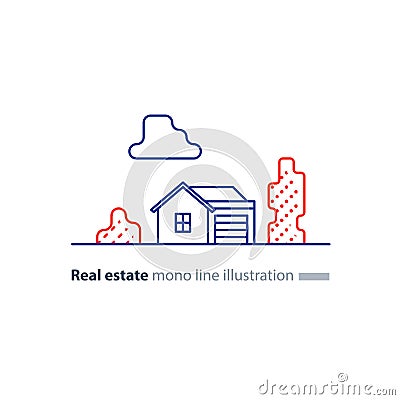Real estate linear icon, low house property, neighborhood concept Vector Illustration