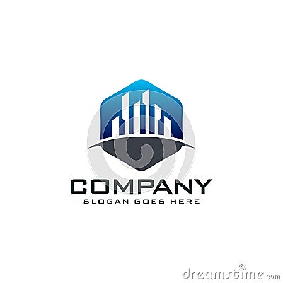 Building in a hexagon real estate logo Vector Illustration