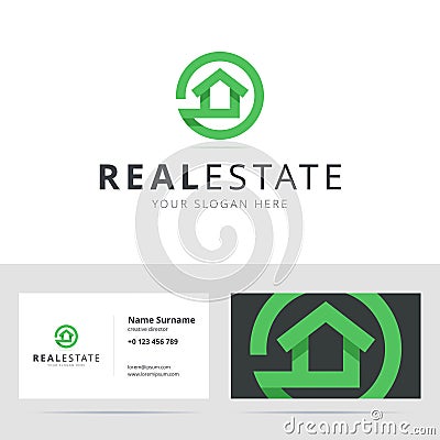 Real estate logo and business card template. Vector Illustration