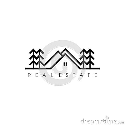 Real estate logo design with line art concept Vector Illustration