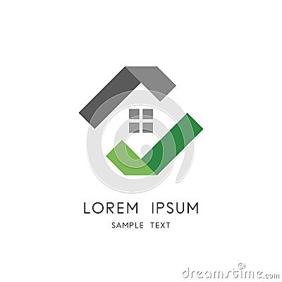 Real estate logo - house or home with window and checkmark Vector Illustration