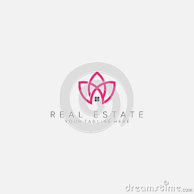 Real Estate Lotus and feminine logo designs line lotus Vector Illustration