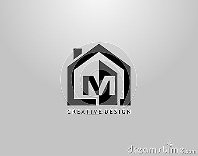 Real Estate M Letter Logo. Negative Space of Initial M and Minimalist House Shape Vector Illustration