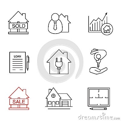 Real estate market linear icons set Vector Illustration