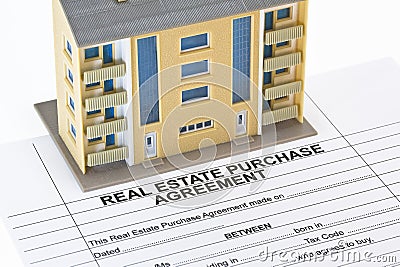 Real Estate Purchase Agreement - concept with imaginary General Urban Plan and condominium Stock Photo