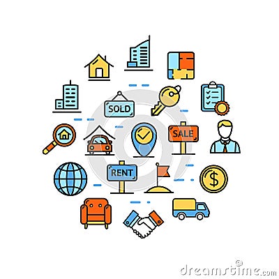 Real Estate Round Design Template Thin Line Icon. Vector Vector Illustration