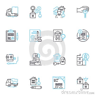 Real estate for sale linear icons set. Property, Home, House, Condo, Land, Investment, Mortgage line vector and concept Vector Illustration