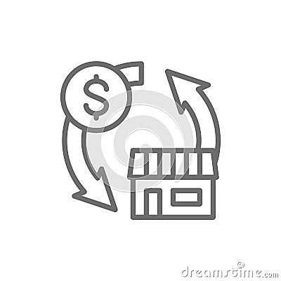 Real estate sales, exchange money for a house line icon. Vector Illustration