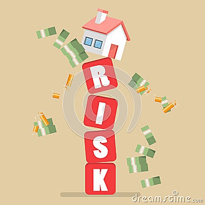 Real estate on shaky risk blocks Vector Illustration