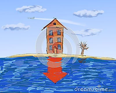 Real estate, slump in prices Cartoon Illustration