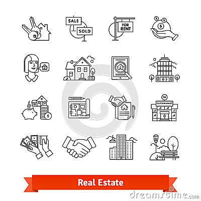 Real estate thin line art icons set Vector Illustration