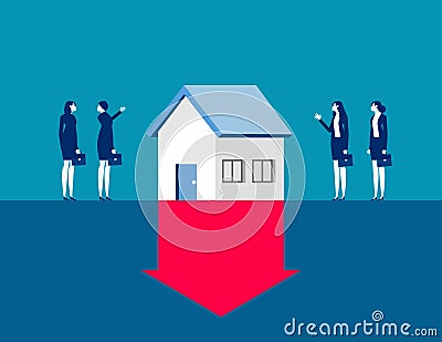 Real estate value is going down due to falling home prices Vector Illustration