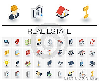 Real Estste and Rent Apartment isometric icons. 3d vector Vector Illustration