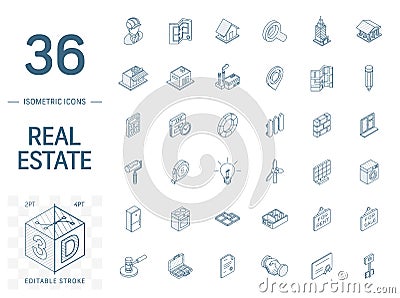 Real Estste and Rent Apartment isometric line icons. 3d vector Vector Illustration