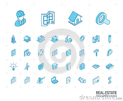 Real Estste and Rent Apartment isometric line icons. 3d vector Vector Illustration