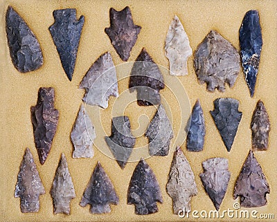 Real Indian Arrowheads. Stock Photo