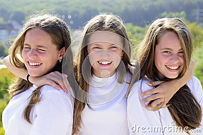 Real joy. Crazy hipster girls. children in summer camp. holiday and vacation. happy youth party. friendship and Stock Photo