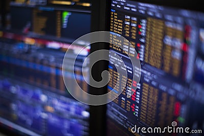 Real live stock exchange trading stocks display panel. High quality photo Stock Photo