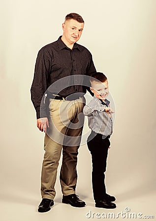 Real men. Trustful relations father and son. Father little son. Best friends. Dad and adorable child. Parenthood concept Stock Photo