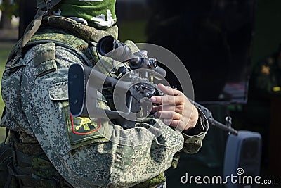 Real modern soldier of russian army in the uniform Stock Photo