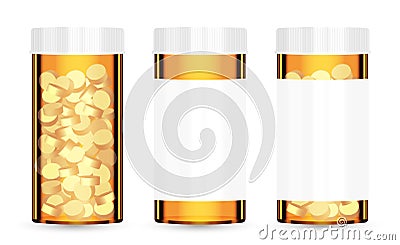 Real orange medical pill bottle with pills inside Vector Illustration